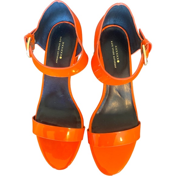 Kate Spade Orange Chunky Patent Faux Leather* Block Heels Sandals Size 7.5 - Picture 8 of 16